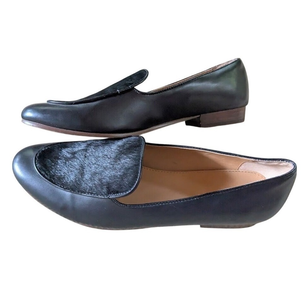 J. Crew Women's Size 9 Black Genuine Calf Hair Slip on Shoes Loafers Leather